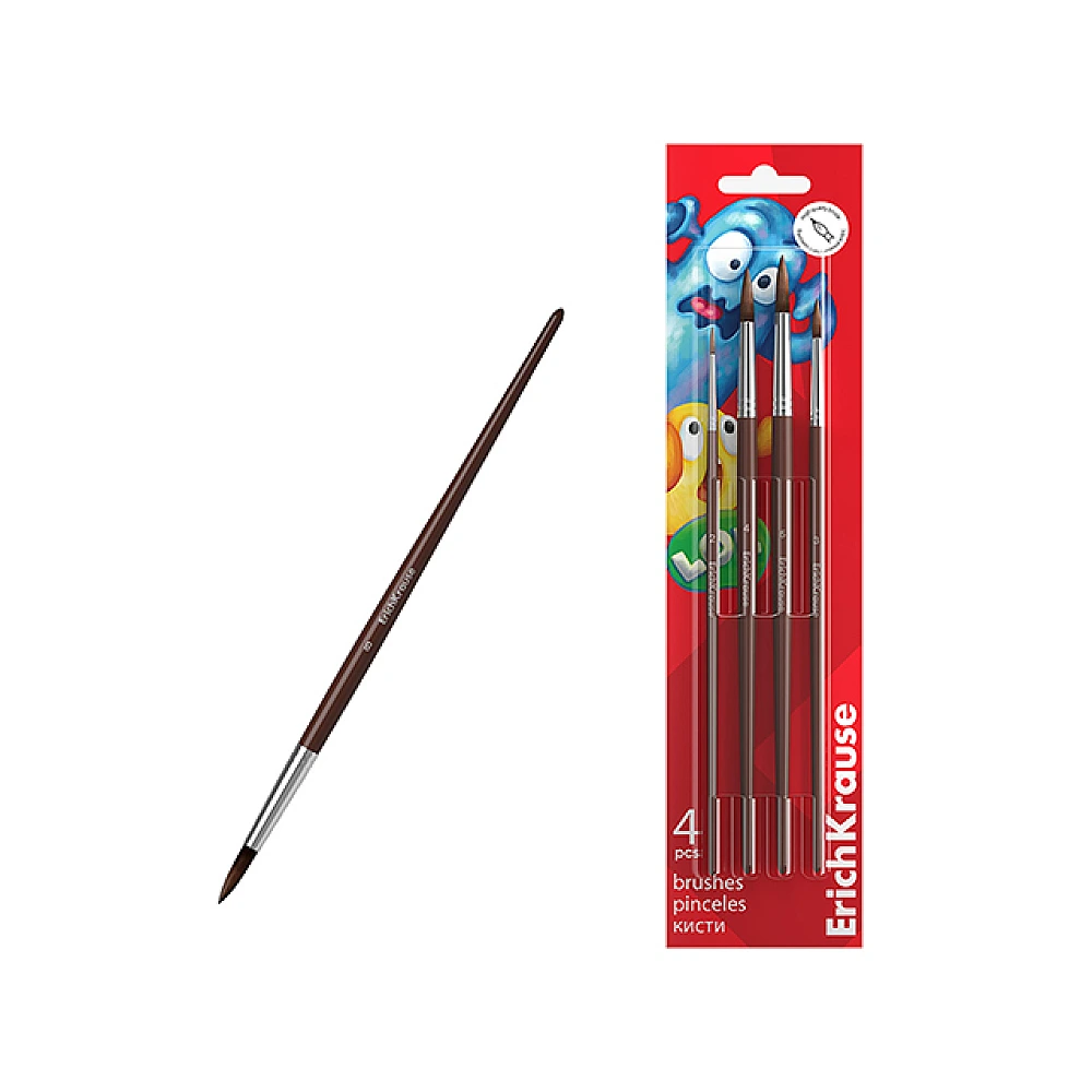 Pensule pentru desen ErichKrause, 4unit, par natural