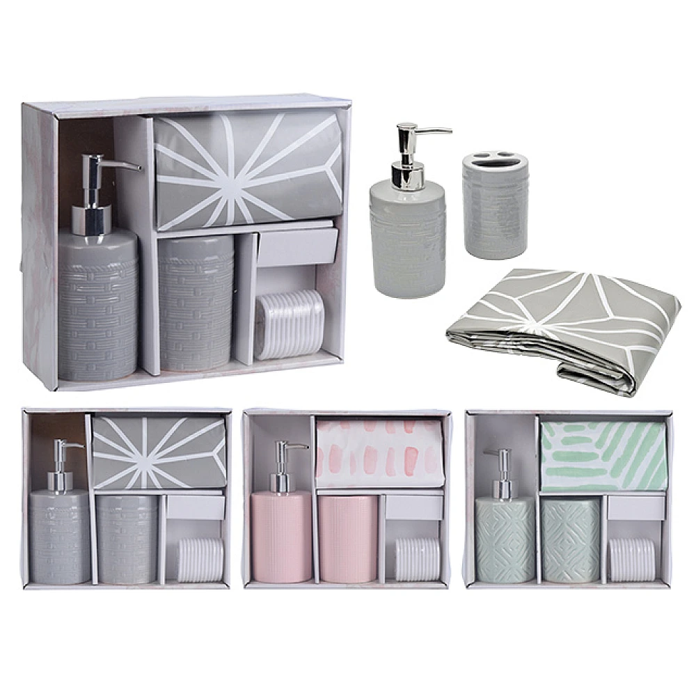 Set pentru baie din ceramica Bathroom 3unit. + perdea 180X180cm, 3culori