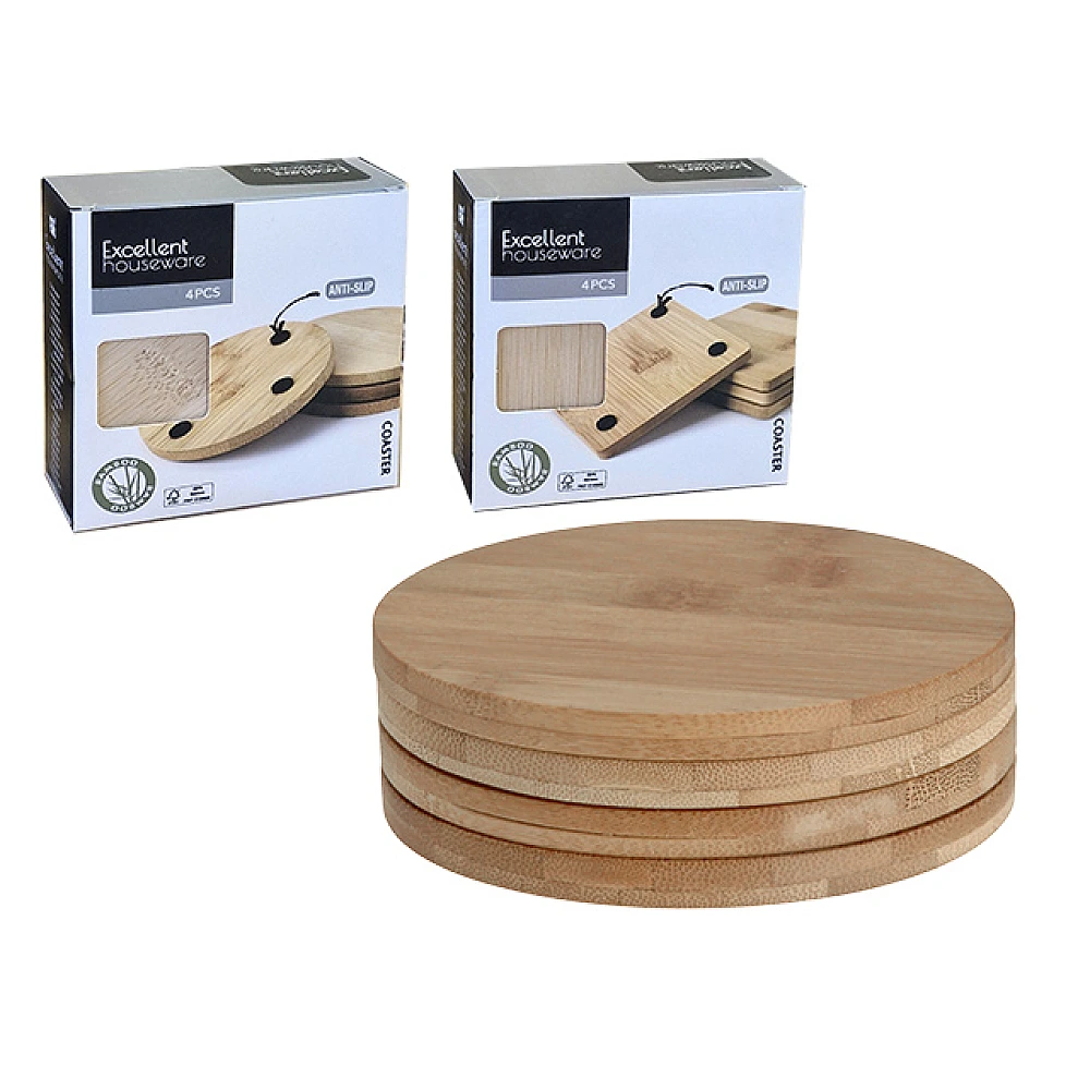 Set suport pentru cani din bambus EH 4buc, D11cm