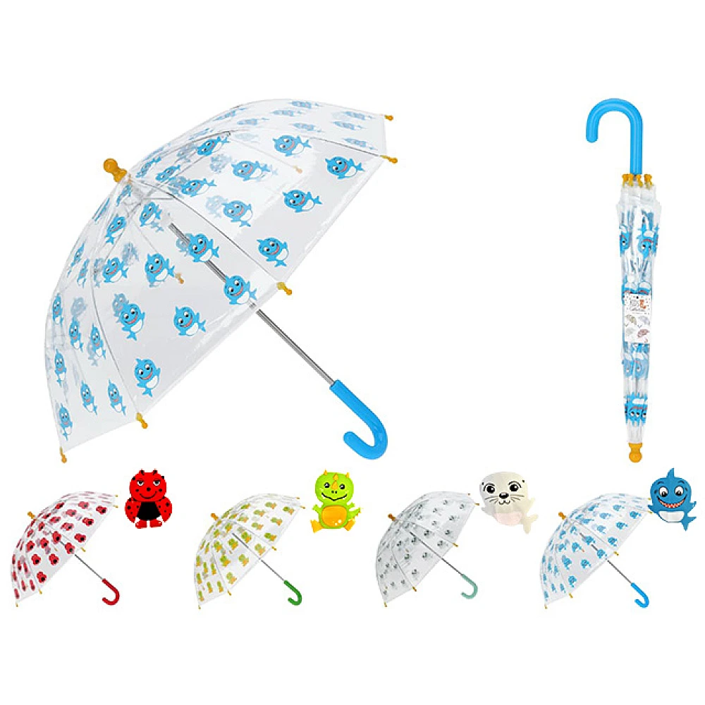 Umbrela tip baston pentru copii D62cm Piove transparent, desen