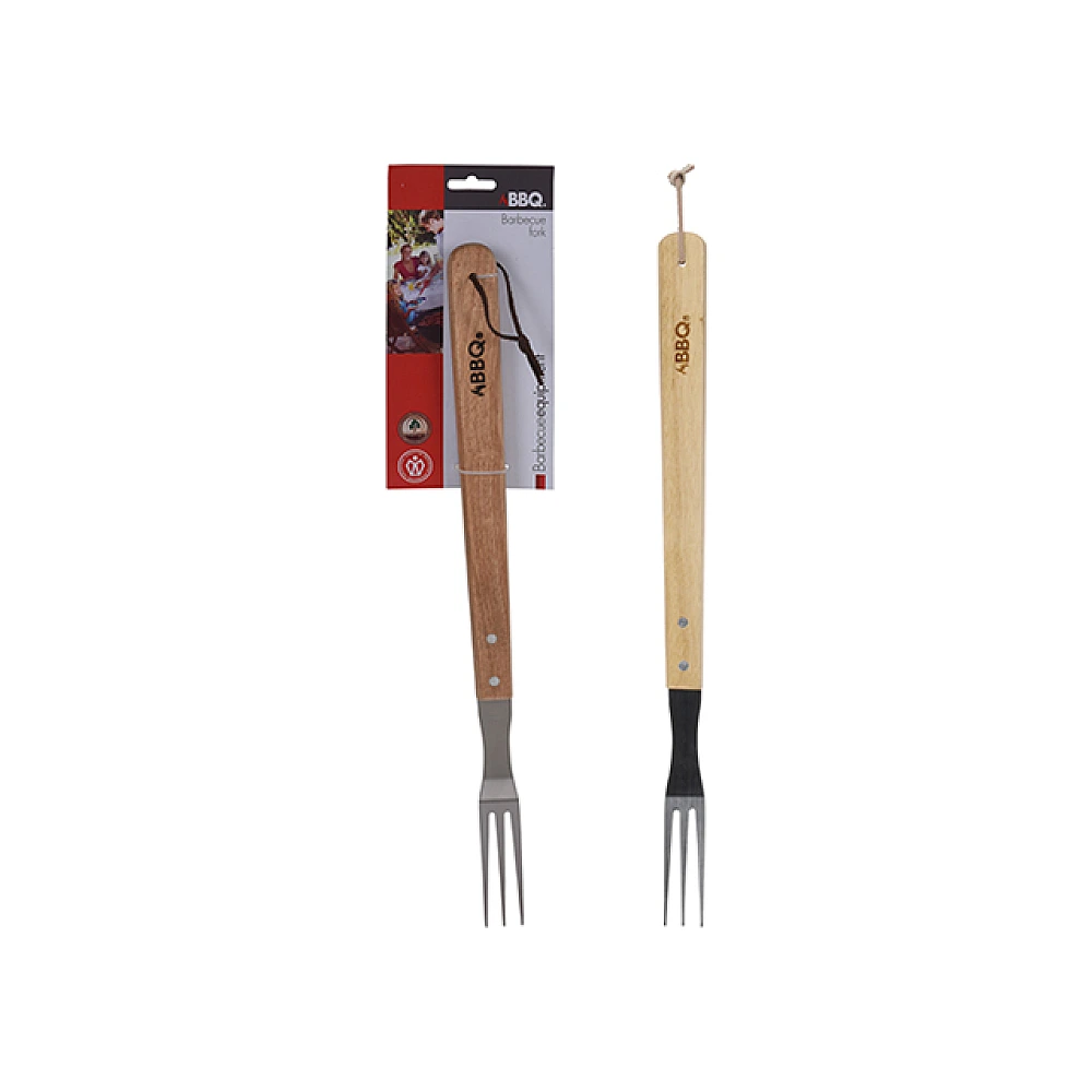 Furculita pentru gratar BBQ 46cm, cu maner din lemn