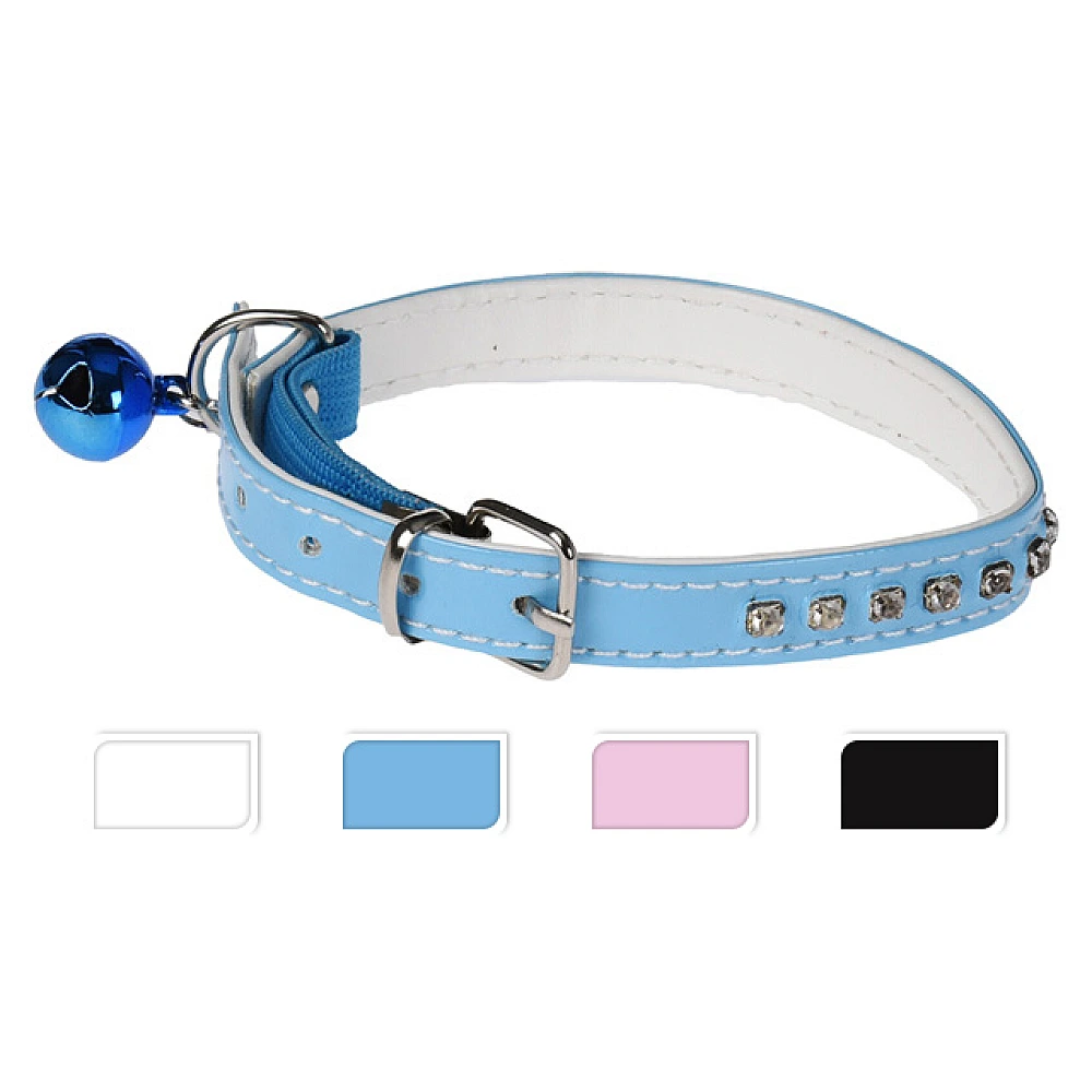 Zgarda pentru pisici L23-28X1.3cm cu strasuri si clopotel, 4culori