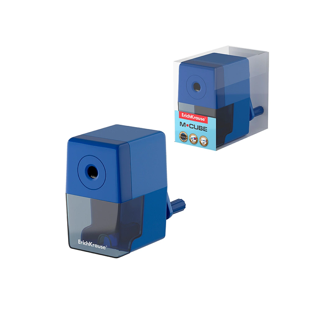 Ascutitor mecanic ErichKrause M-Cube cu recipient, albastru inchis