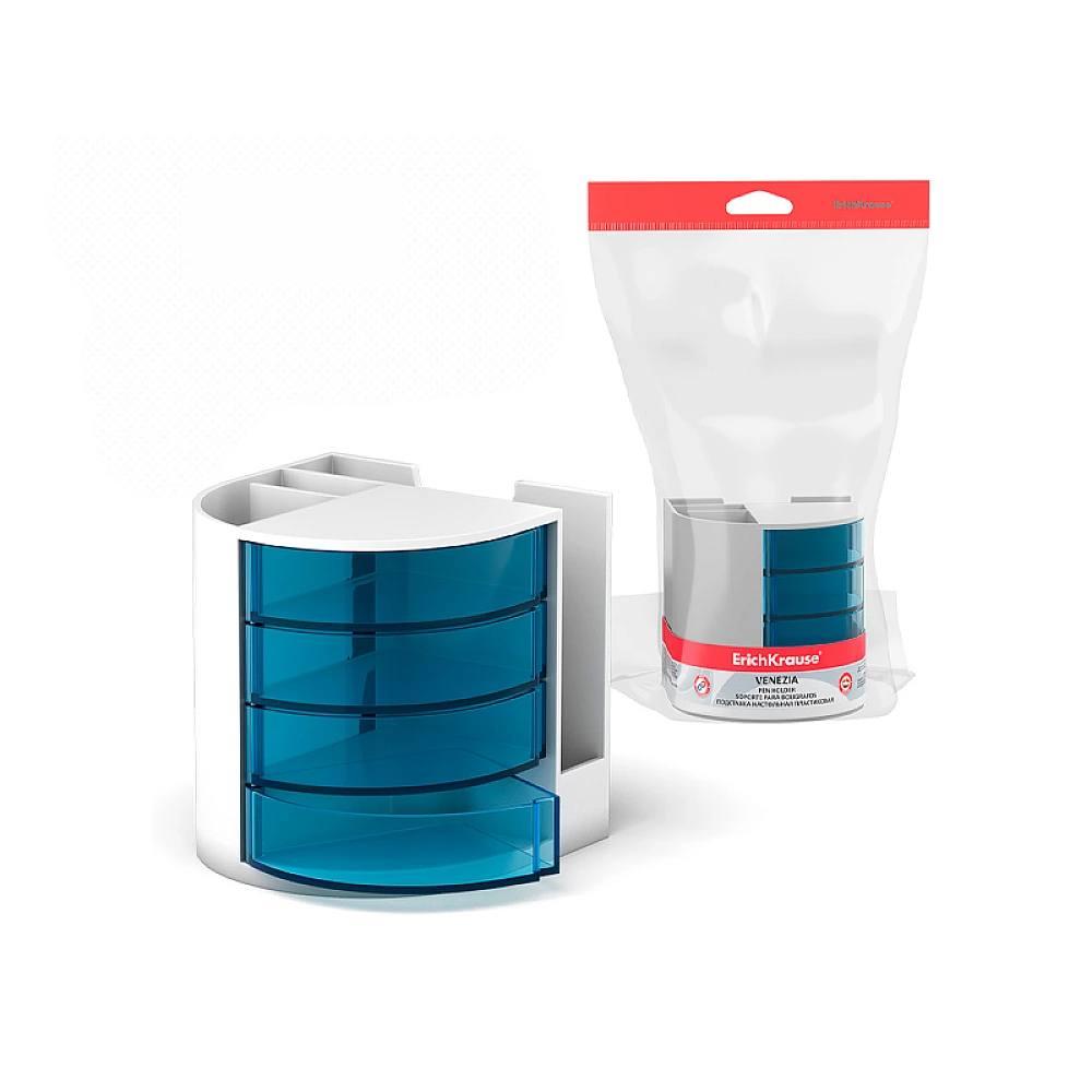 Suport pentru accesorii de birou ErichKrause Venezia, alb cu sertare albastre