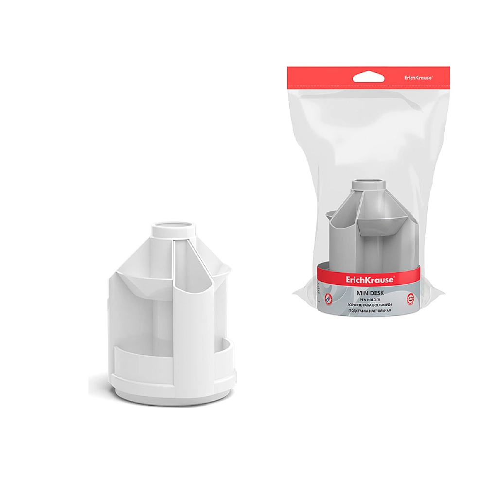 Suport pentru accesorii de birou ErichKrause Mini Desk Classic, rotativ, alb, plastic
