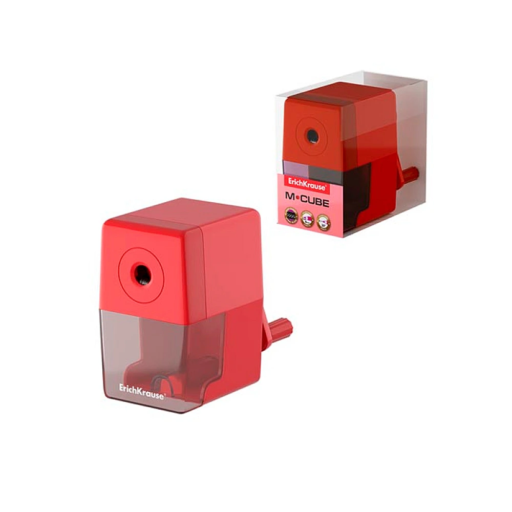 Ascutitor mecanic ErichKrause M-Cube cu recipient, rosu