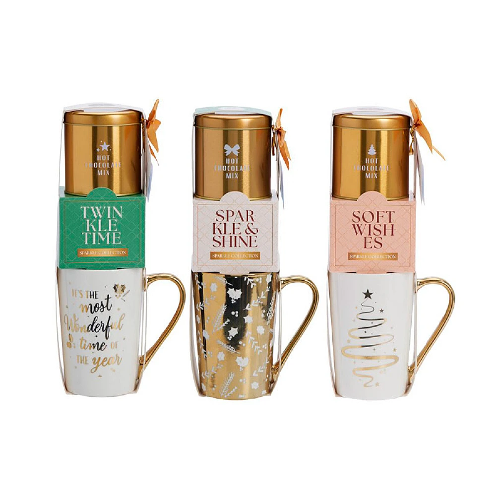 Set de Craciun Twinkle: cana, biscuiti, ciocolata calda 50g, 3 tipuri