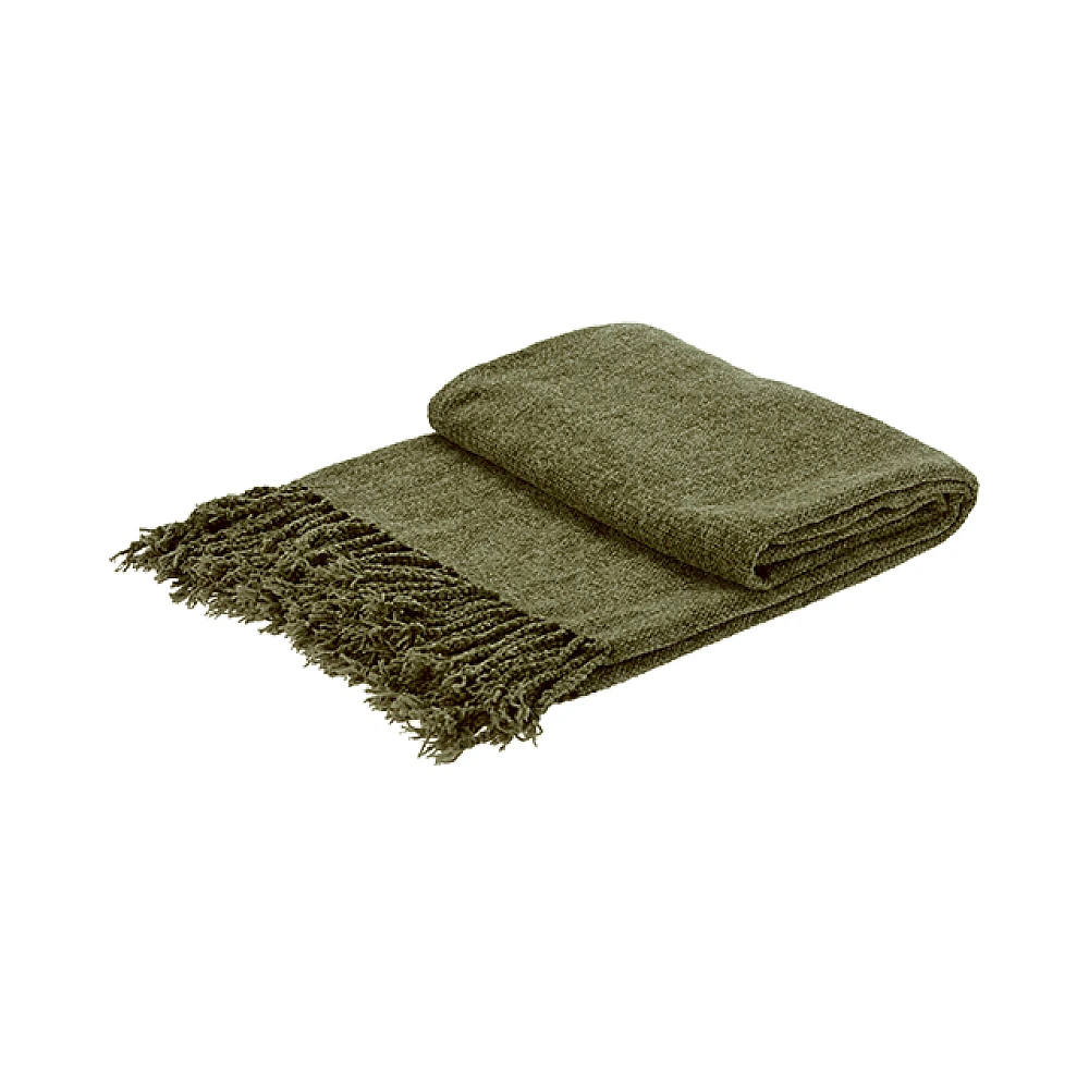 Patura 127X152cm H&S cu ciucuri, poliester, verde kaki