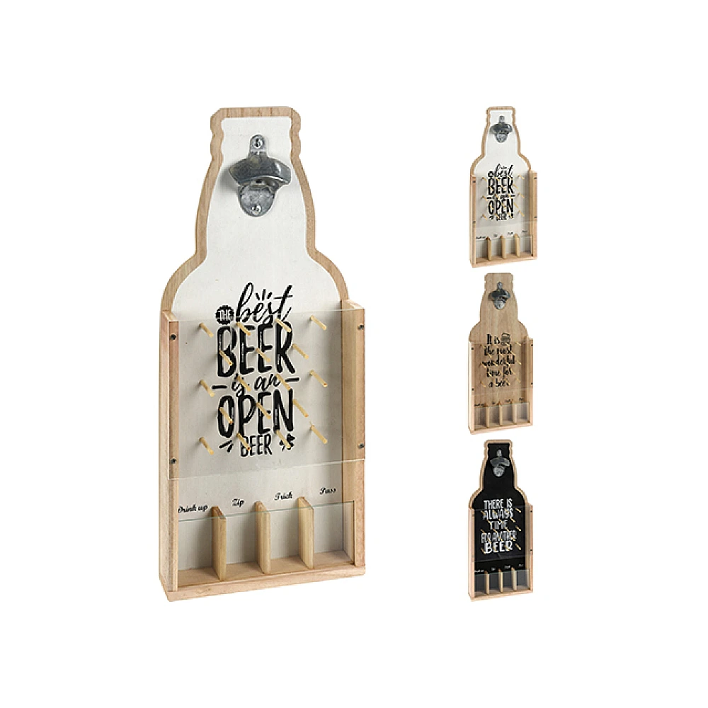 Suport capac pentru sticlă de bere, cu deschizător 20X45cm, lemn