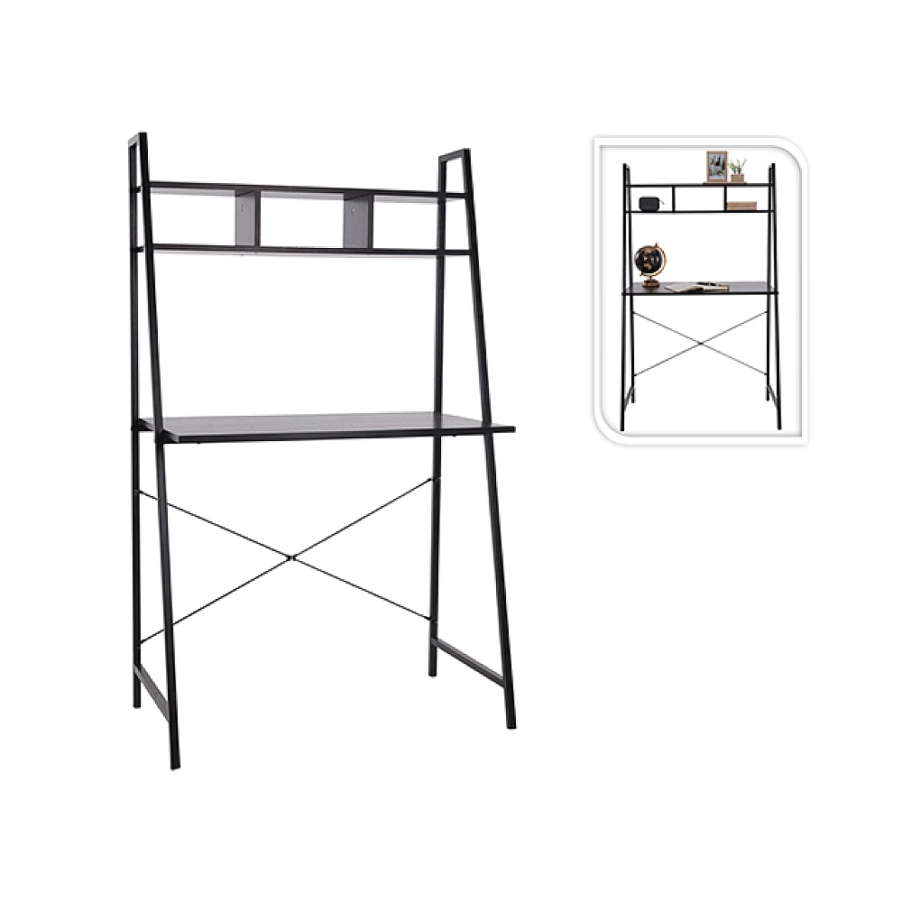 Masa cu 2 rafturi 84X45X142cm, metal/MDF, maro