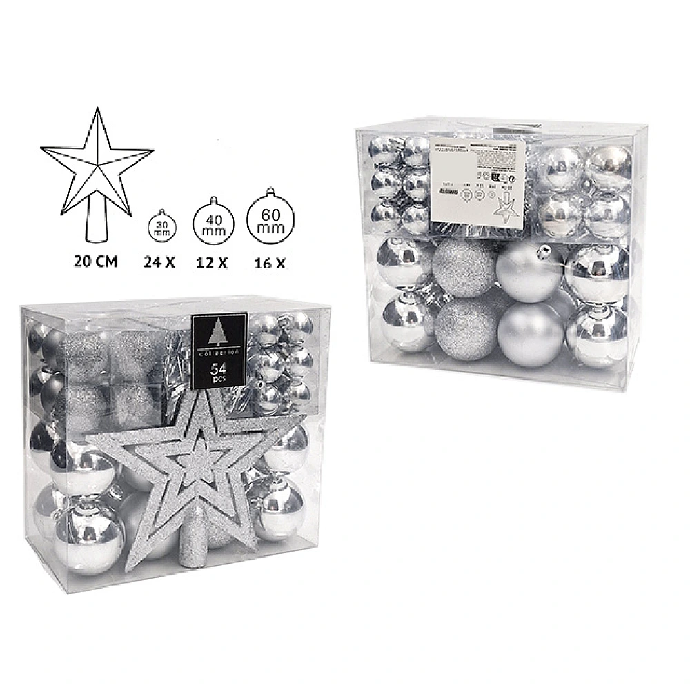 Set decoratiuni pentru brad 54buc in cutie 