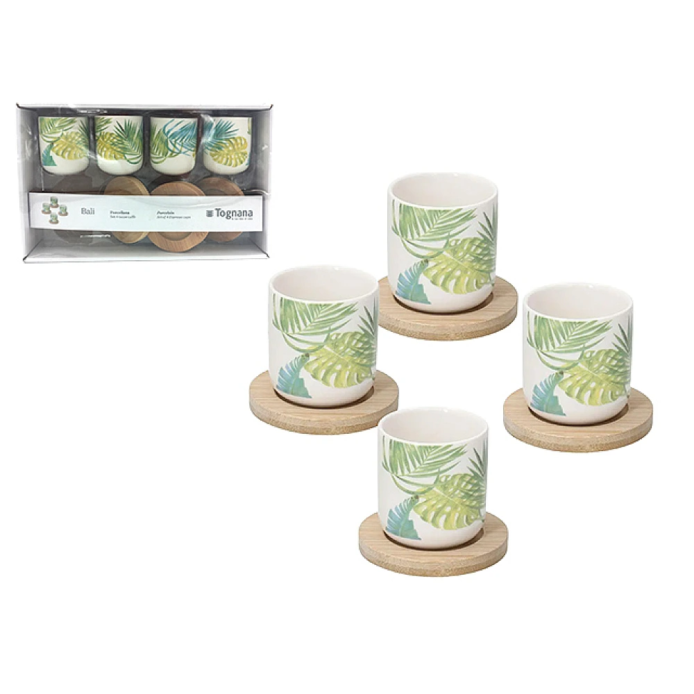Set 4 cani cu suport Tognana Bali, portelan/lemn