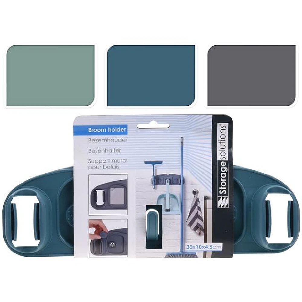 Suport de perete pentru mop/perii Storage cu 2 cleme, plastic