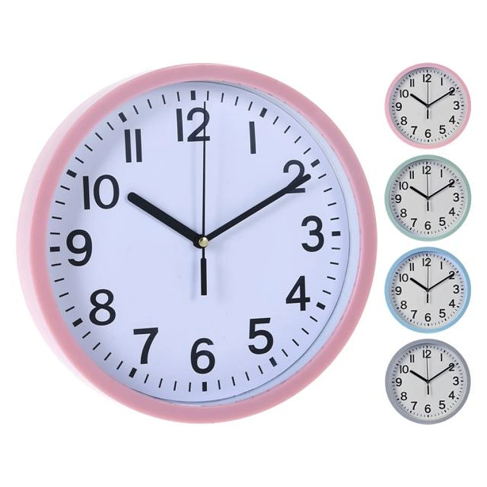 Ceas de perete rotund 22.5cm, H3.8cm, plastic, 4 culori