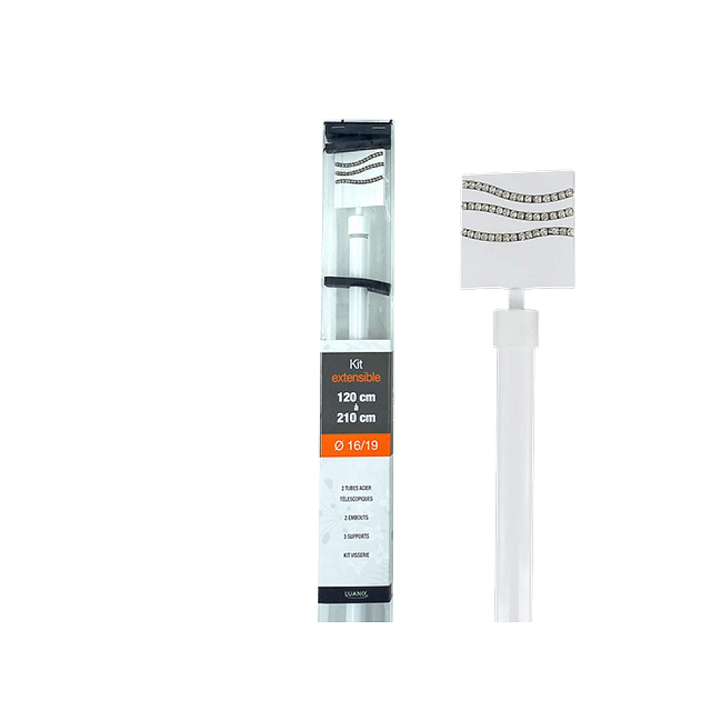 Tija glisanta pentru perdea 120-210cm D16/19mm Luance, alb/strasuri