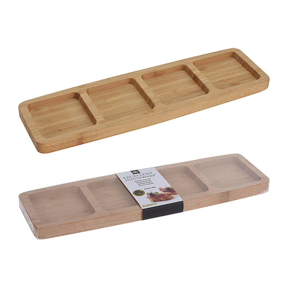Platou de servire EH 33X10cm, 4 compartimente, bambus