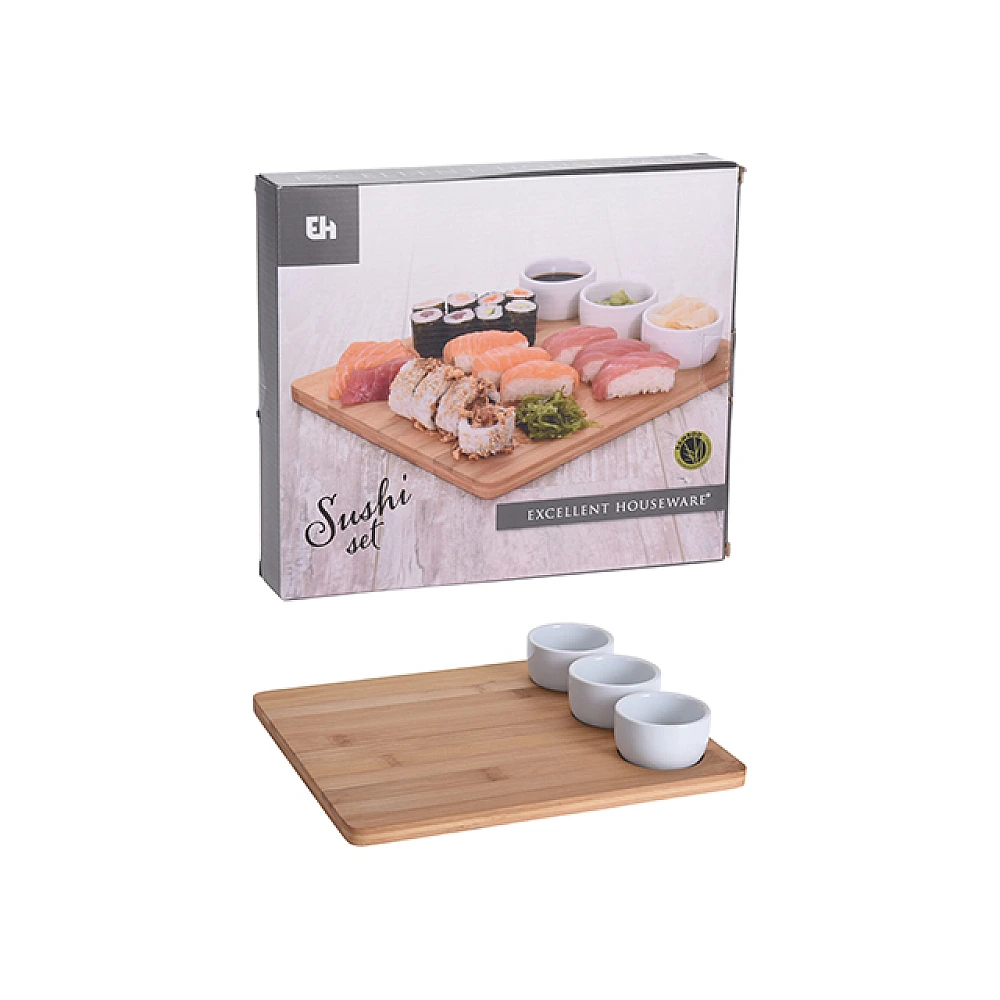 Set Sushi EH 4buc, tava 28X24cm, portelan/bambus