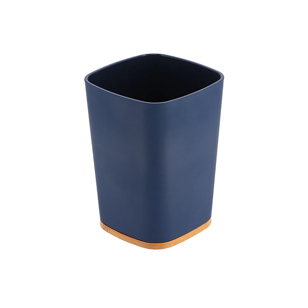 Pahar pentru periute de dinti Tendance Rubber, bază din bambus, albastru, plastic