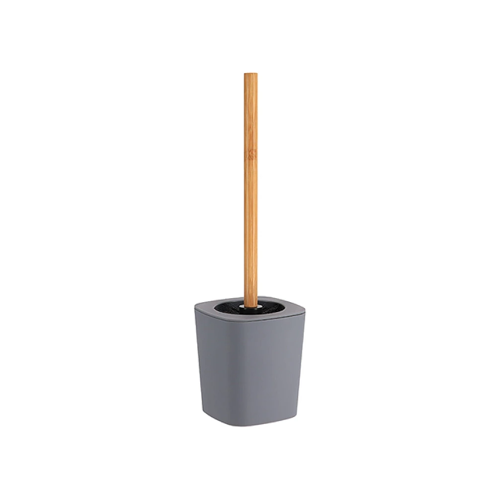 Perie WC cu suport Tendance Rubber, mâner bambus, gri