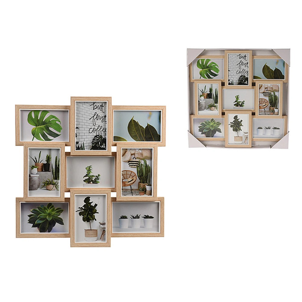 Rama foto-colaj 9 foto (10X15cm), material MDF, natural