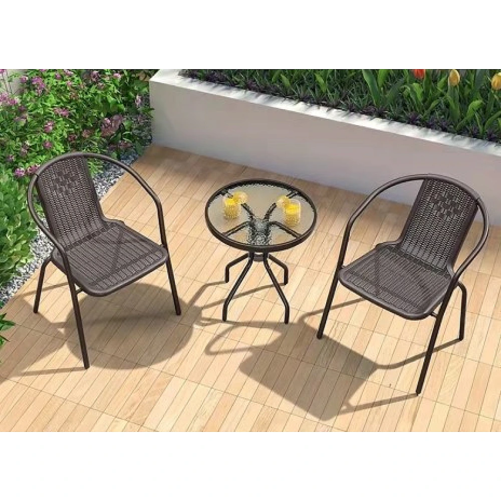 Set mobilier 3 piese: masa D60, H72cm si 2 scaune 60X58XH72cm, sticla, plastic