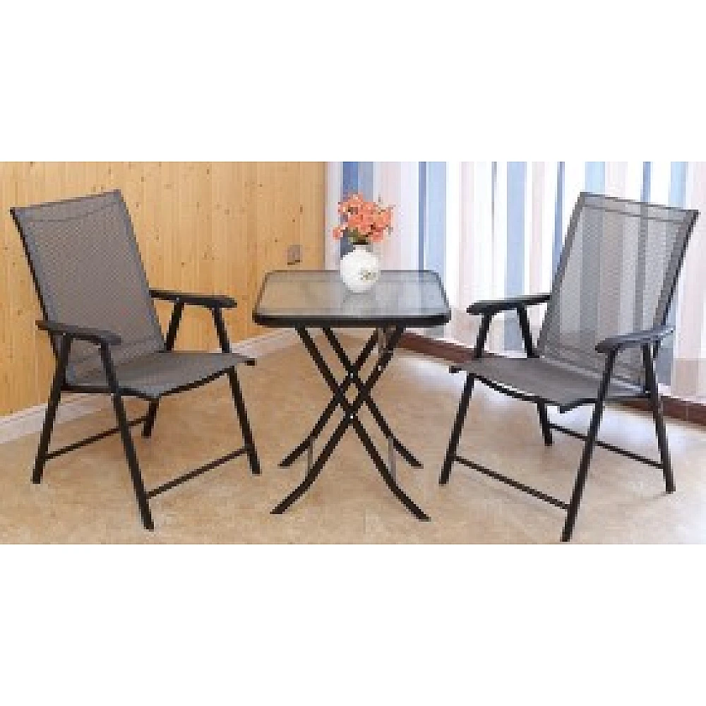 Set mobilier 3 piese: masa 70X70XH72cm si 2 scaune 48X46XH72cm, sticla, plastic