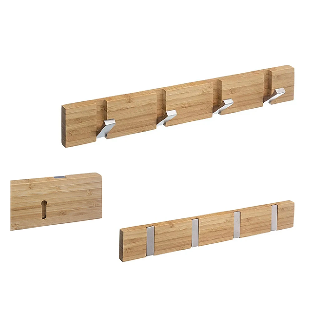 Cuier de perete cu 4 carlige 40cm Five, lemn/metal