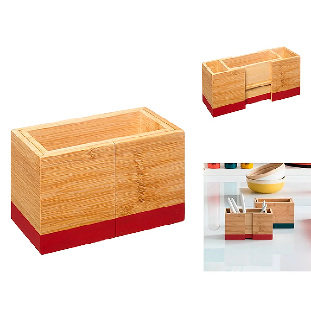 Uscator pentru tacamuri Five 18X10X12cm, bambus, rosu
