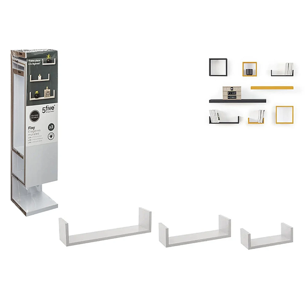 Set rafturi Five 3buc: 22X10X7.7, 32X10X8.5, 42X10X10 alb, MDF