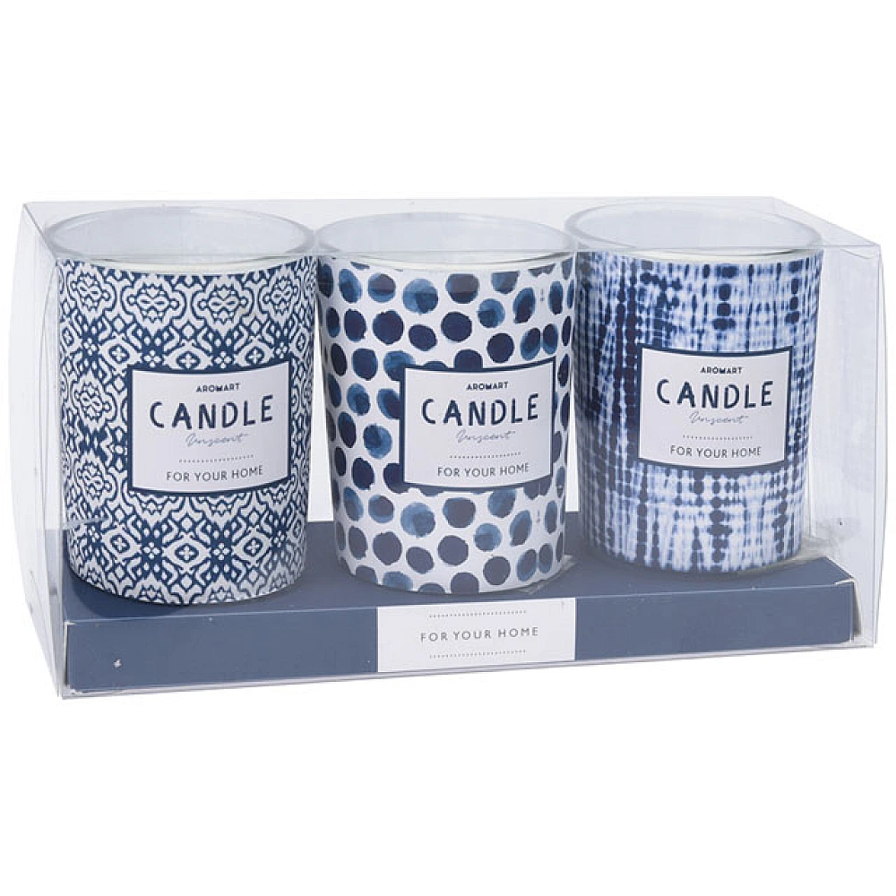 Set lumanari aromate in condelabru de sticla 3buc 5X6cm