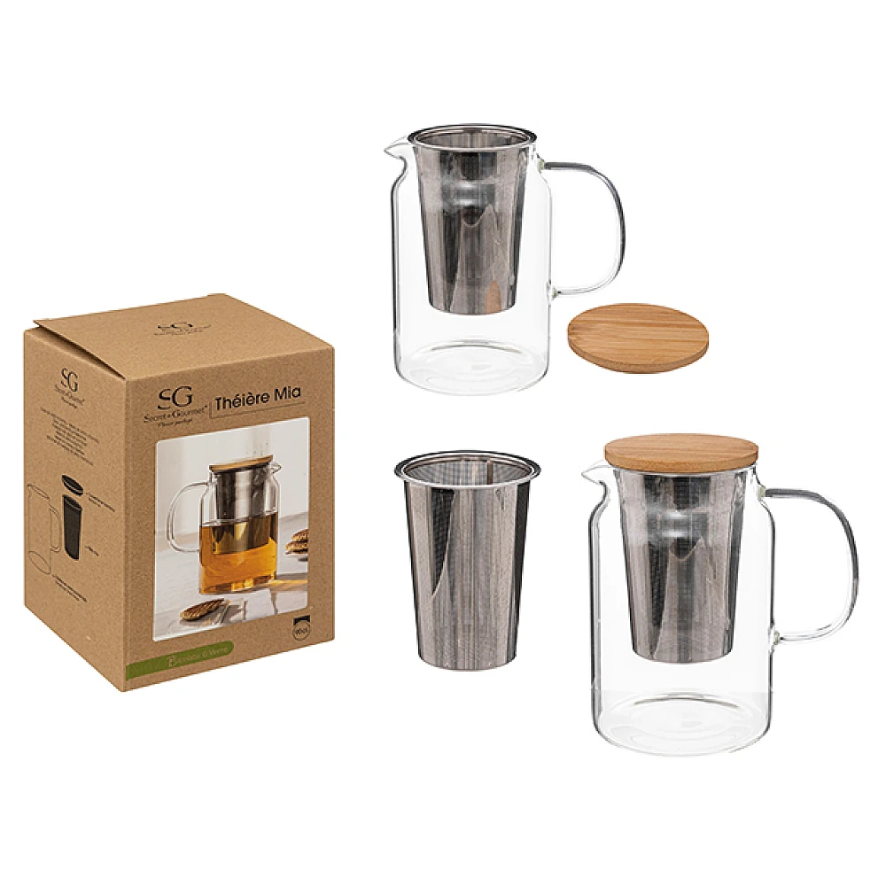 Ceainic din sticla 0.9l SG Mia, capac bambuc
