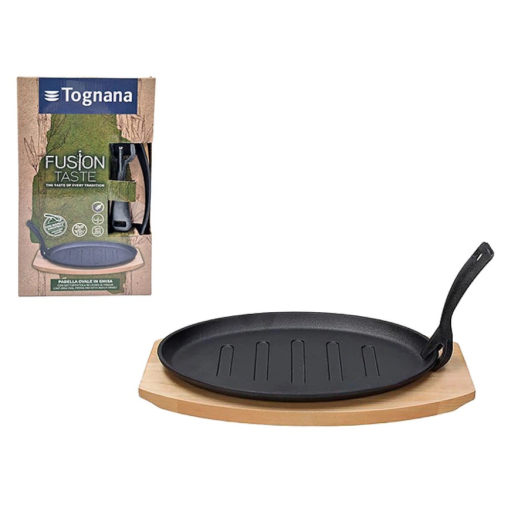 Tigaie din fonta 27X17 cm Tognana Fusion Taste pe suport de lemn
