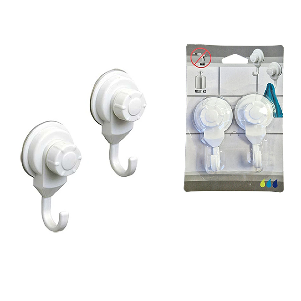 Cuiere pe ventuze Tendance 2buc, 4.5X3.5X8.7cm, alb, din plastic