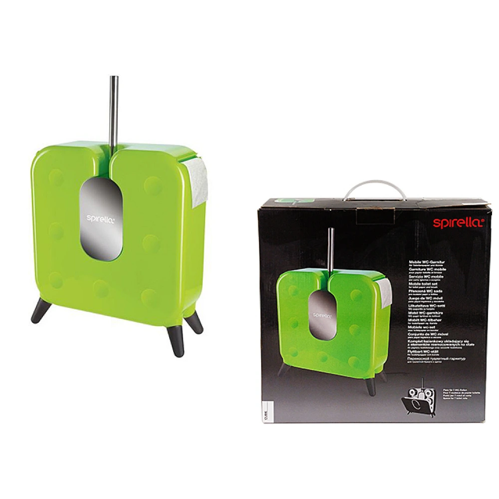 Perie pentru WC si suport pentru hârtie pentru 7 role CUBE, verde