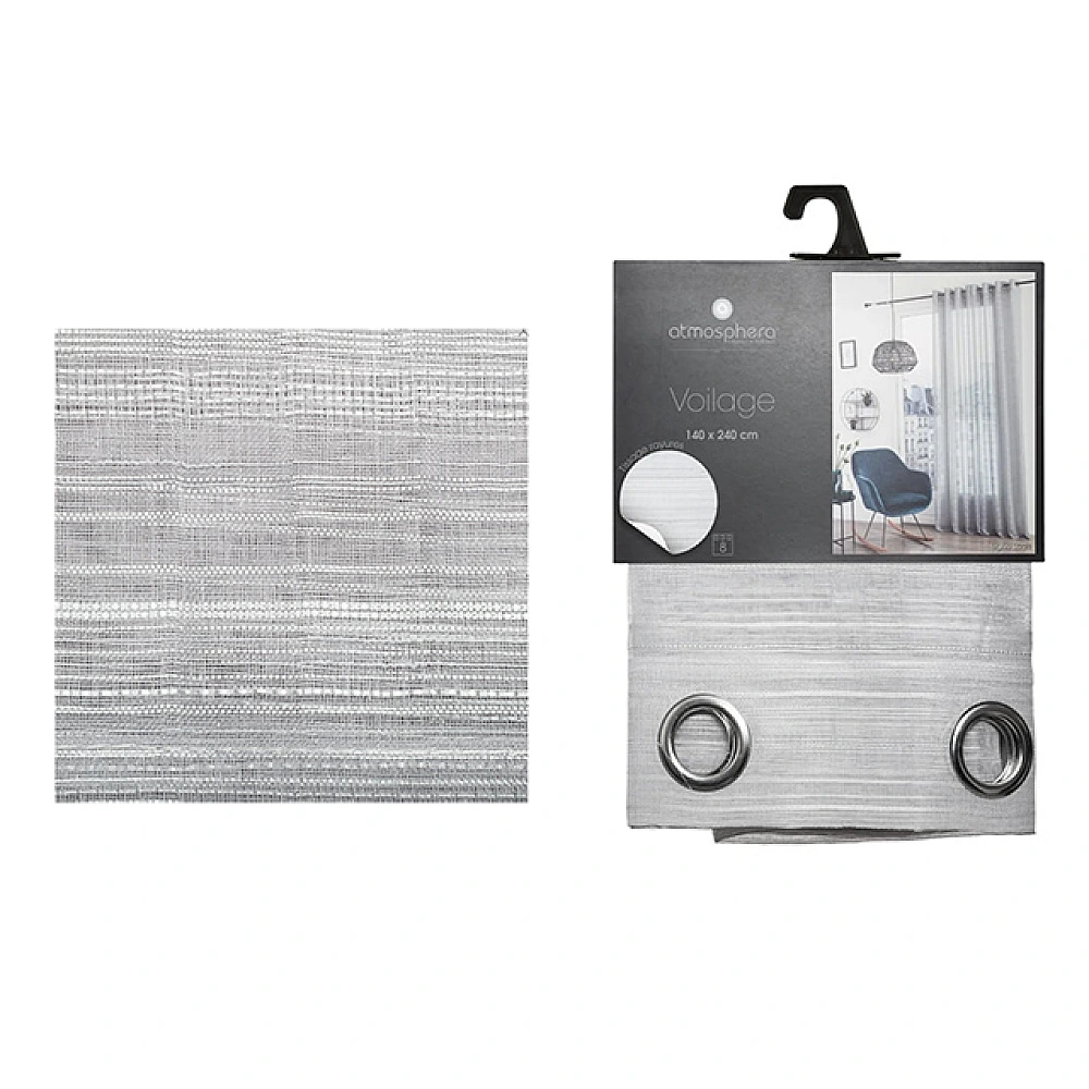Perdea transparenta 140X240cm Atmosphera Louis, gri, poliester
