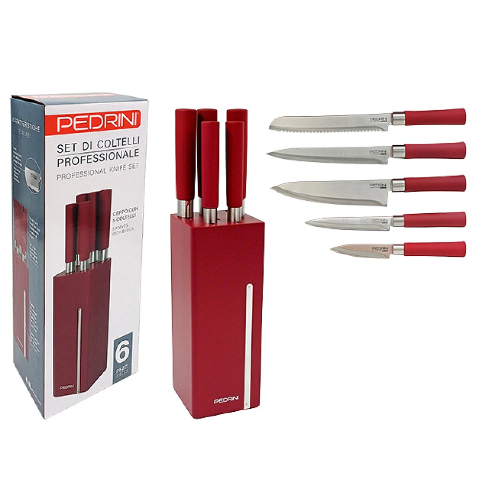 Set 5 cutite Pedrini Professional, suport din lemn