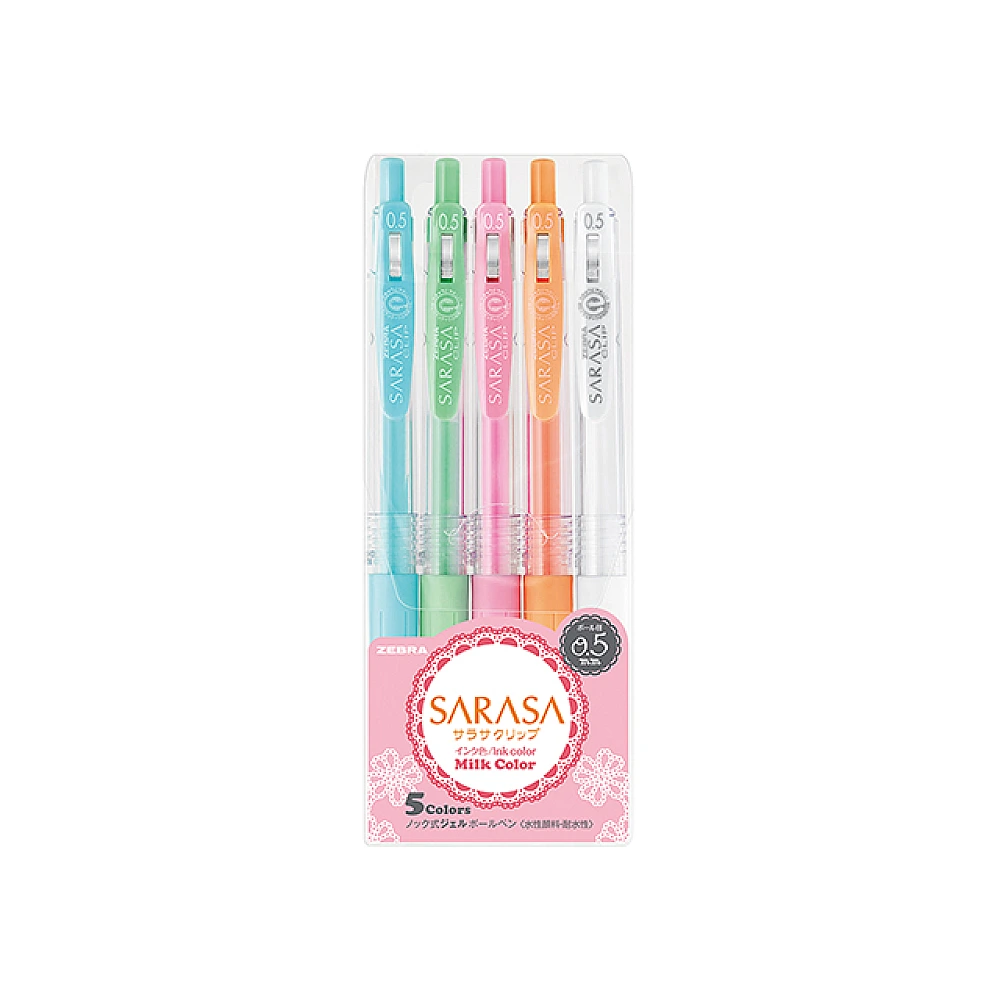 Set pix cu gel Zebra Sarasa Clip Milk, 0.5 mm, 5buc