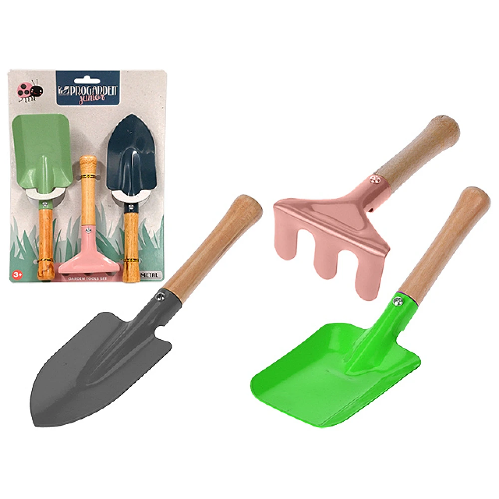Set instrumente de gradina pentru copii 3buc, сu maner din lemn