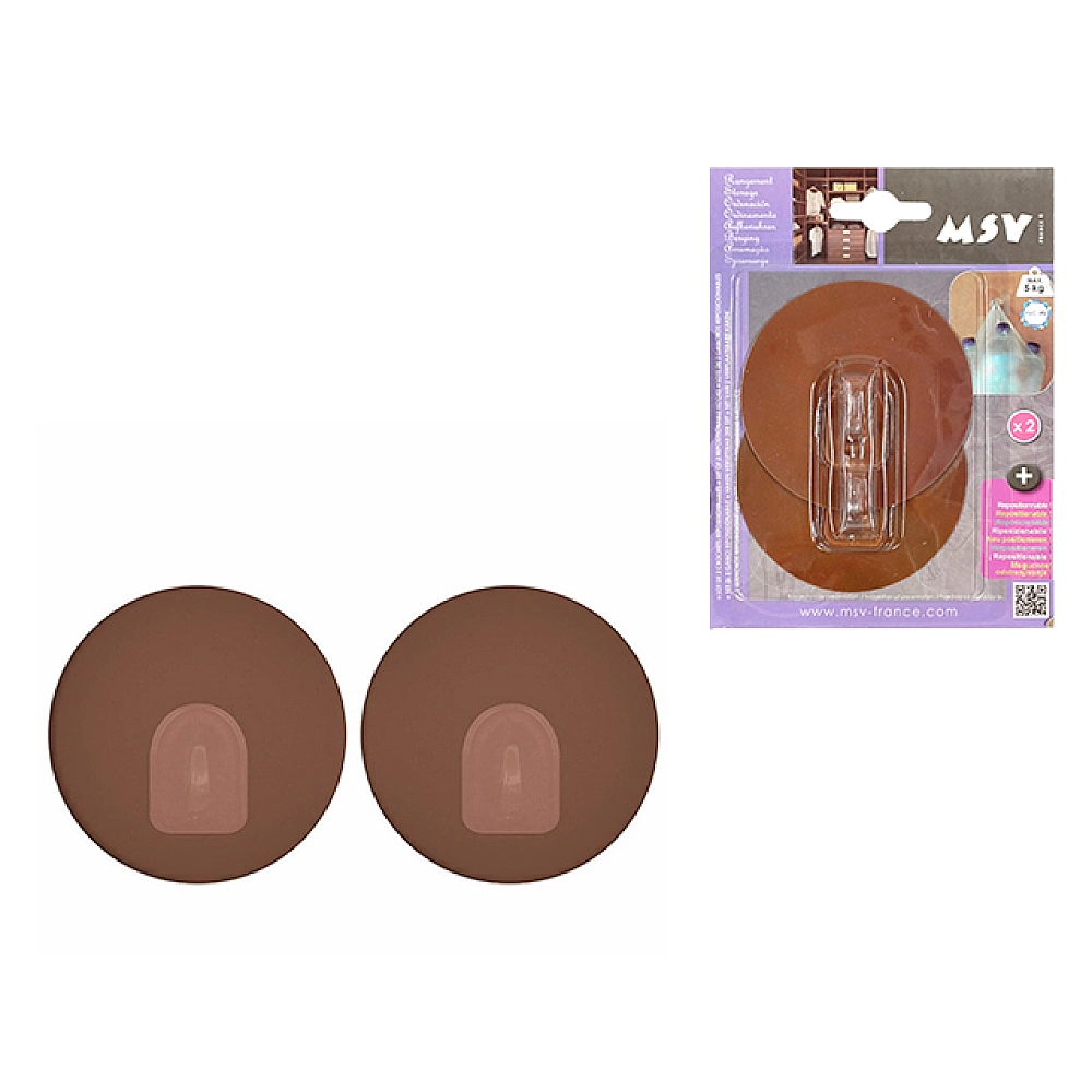Cârlige autoadezive MSV 2buc D8cm, maro, din plastic