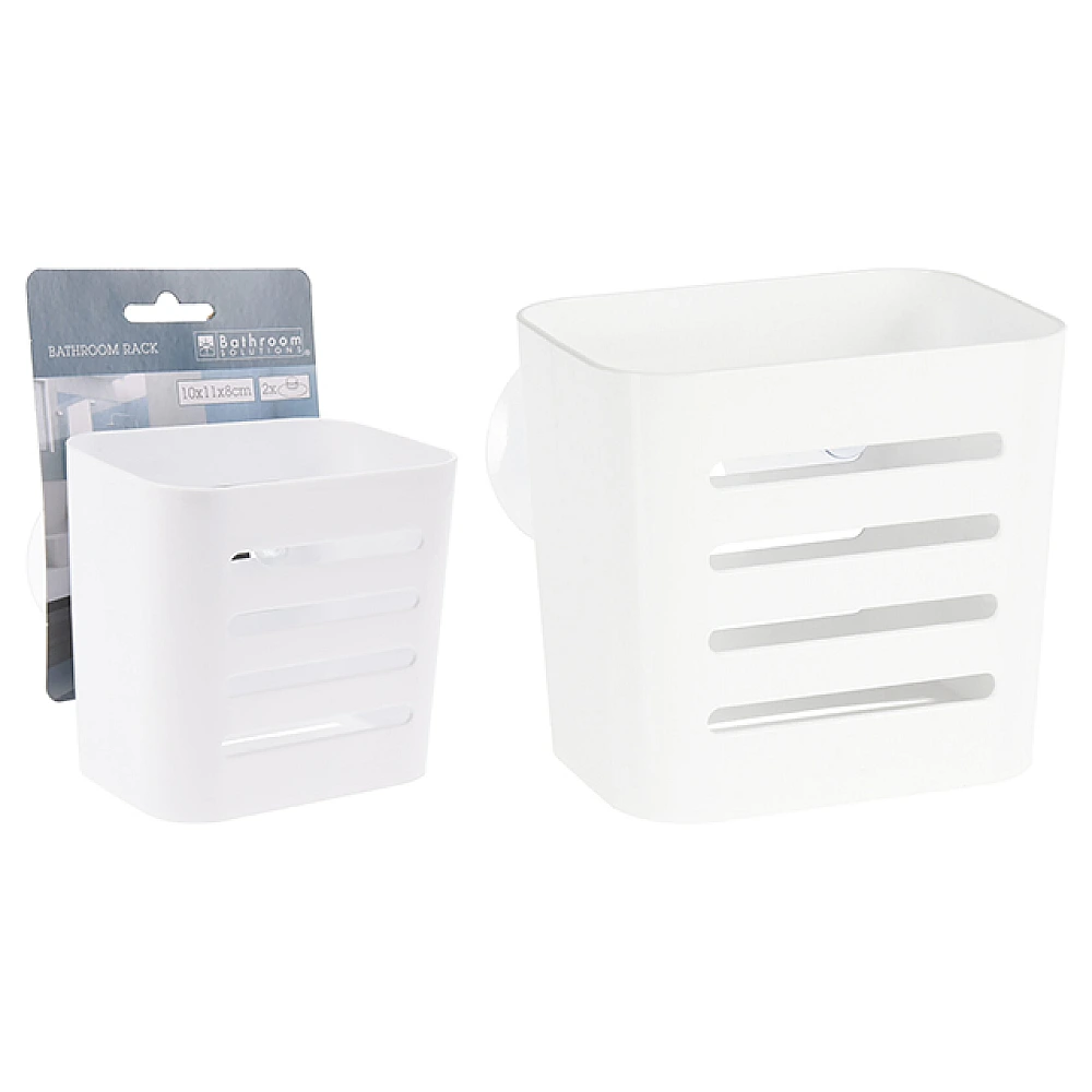 Coș de baie 10x11x8cm Bathroom, cu 2 ventuze, plastic, alb 