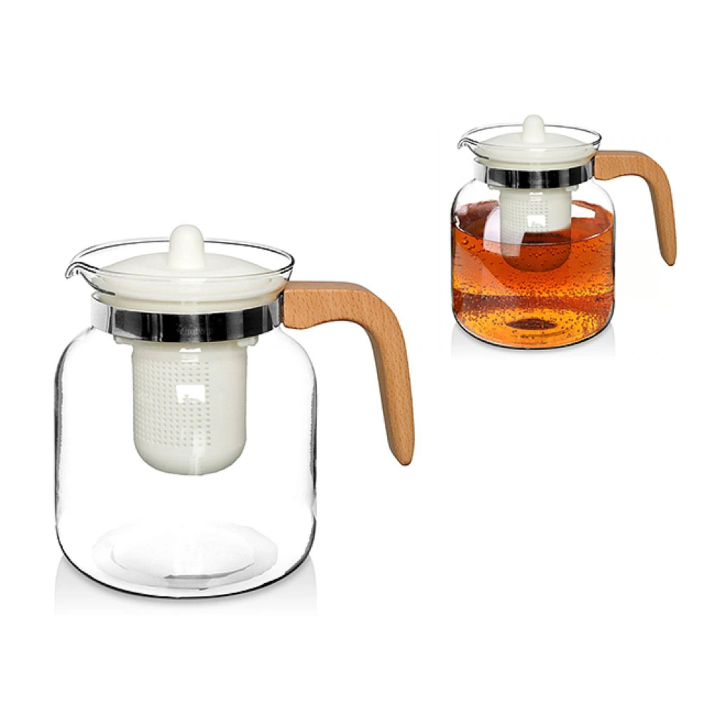 Ceainic pentru infuzie EH 1.5l, din sticla cu maner din lemn