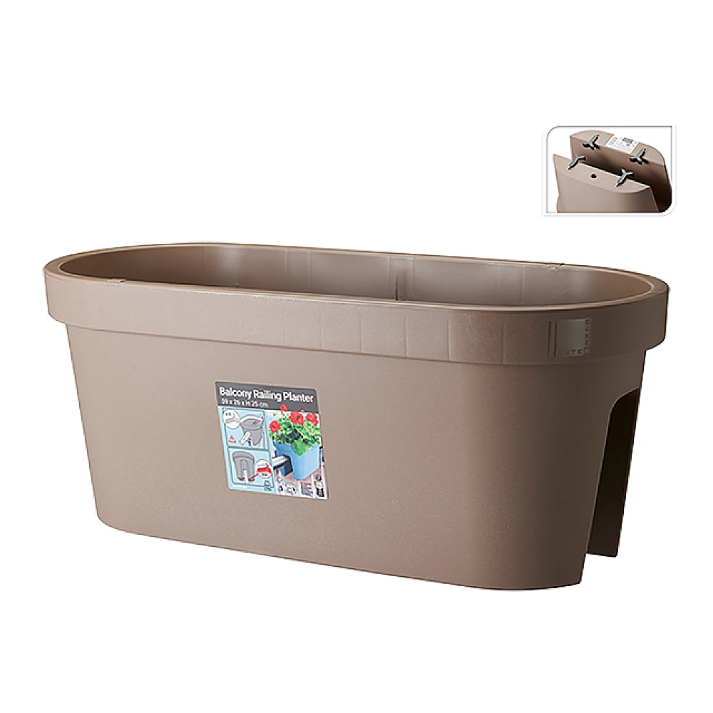 Ghiveci pentru balustrada 59X26X25 cm, maro, plastic