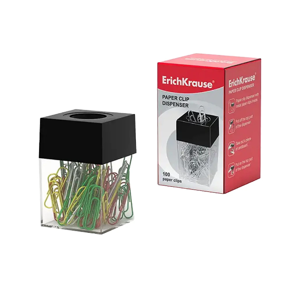 Organizator magnetic ErichKrause pentru clame 100buc, 28mm colorate, plastic