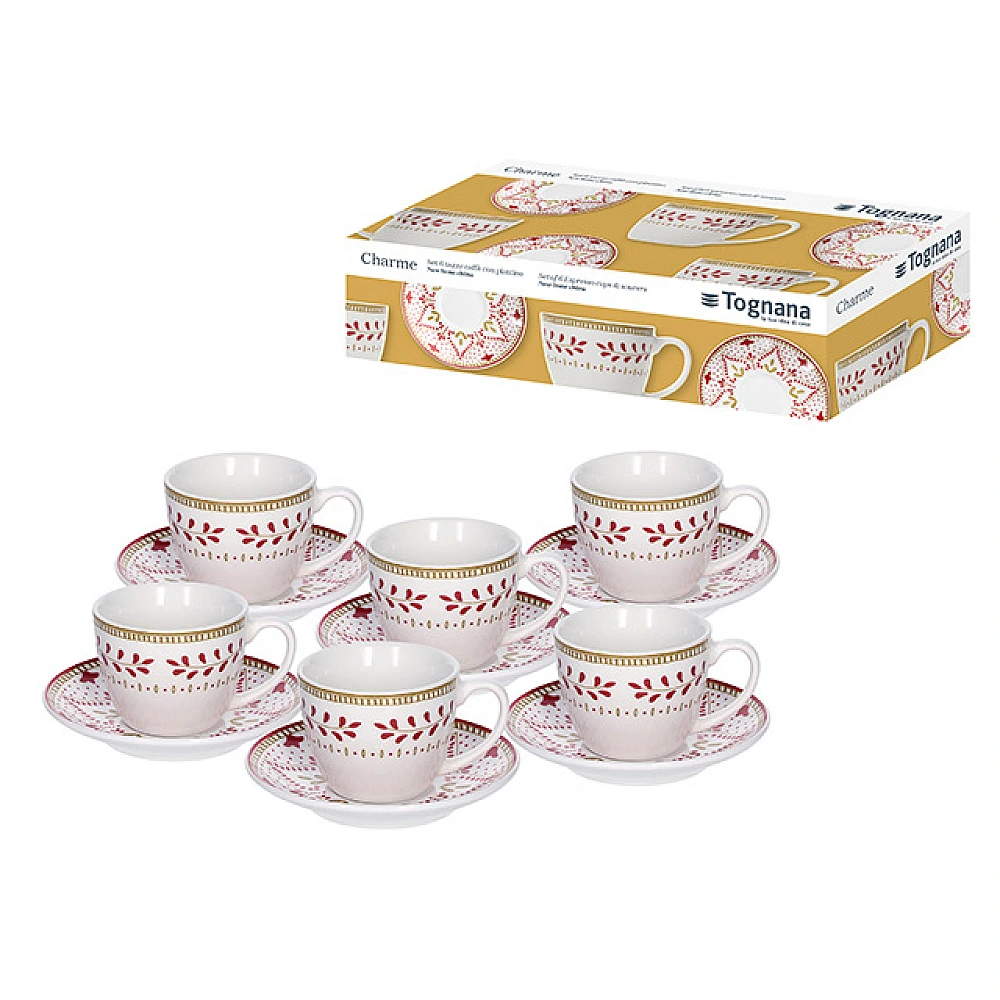 Set 6 căni de cafea cu farfurioare Tognana Charme, portelan
