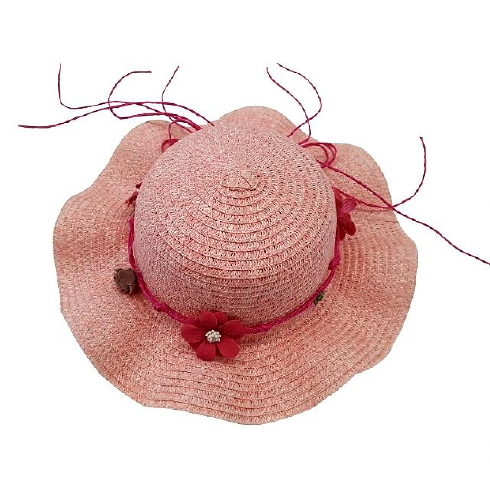 Palarie de vara pentru copii D28cm, cu panglica si flori