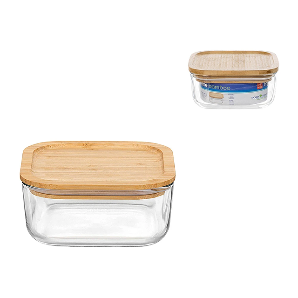 Recipient cu capac Frigoverre Bamboo 1 l, 15X15 cm, sticla, transparent