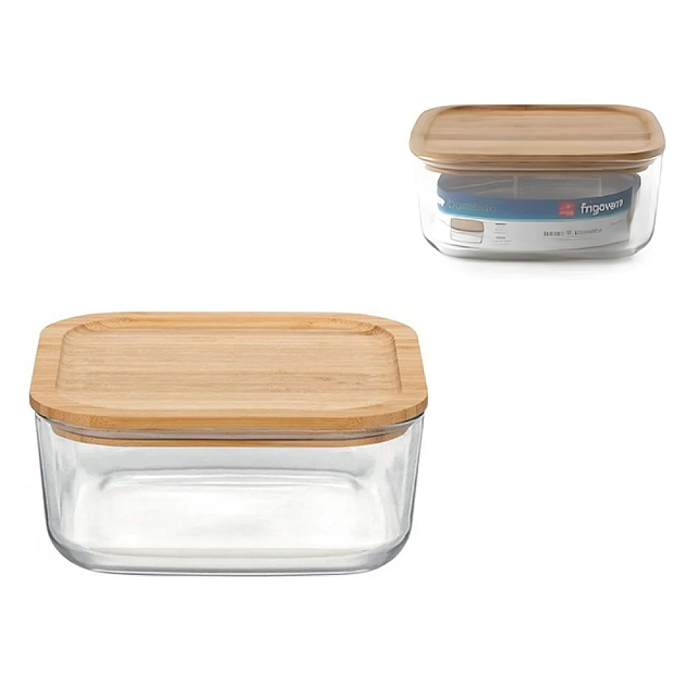 Recipient cu capac Frigoverre Bamboo 2 l, 19X19 cm, sticla, transparent