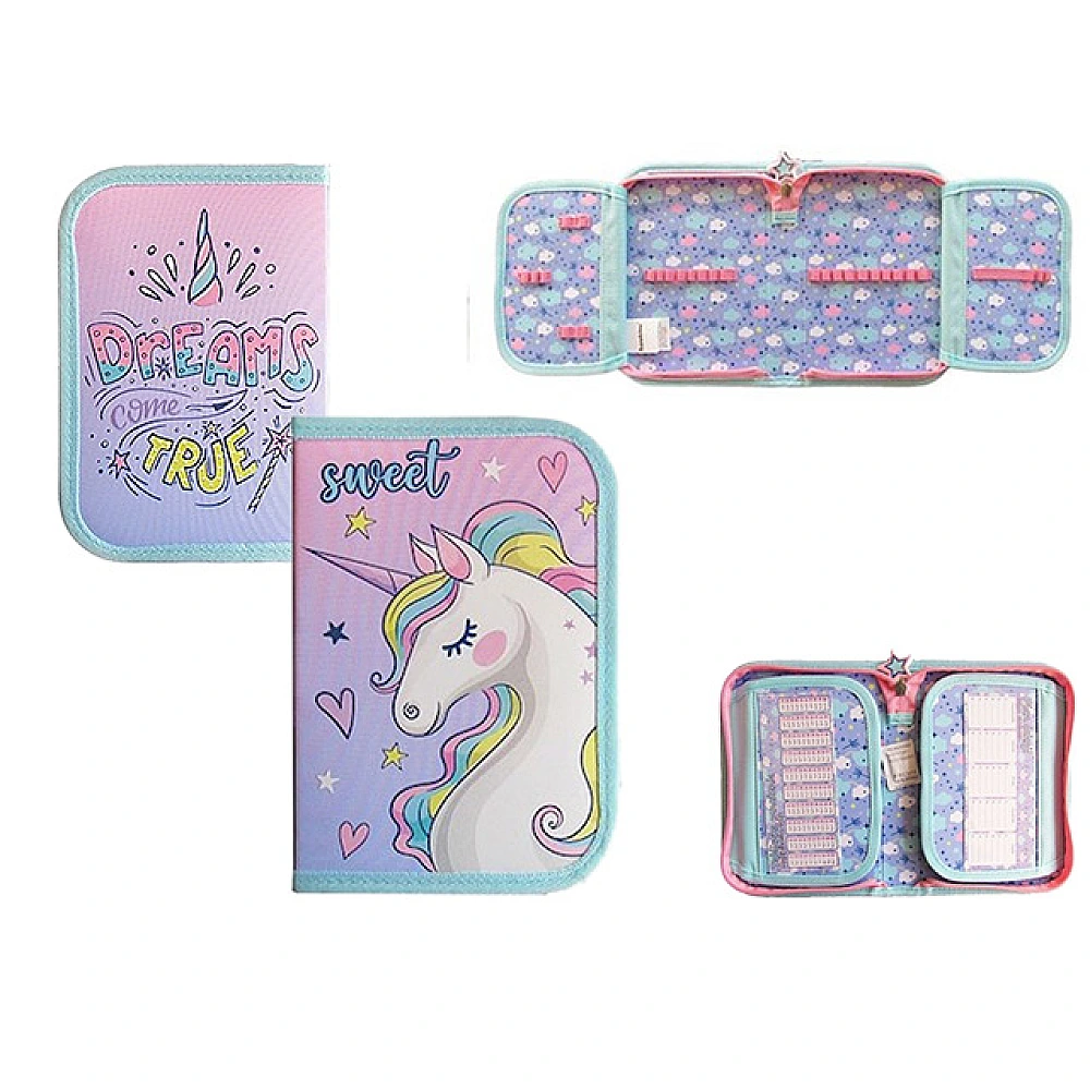 Penar 21X14X3.5cm PREMIUM Pastel Unicorn, textil, cu 2 buzunare
