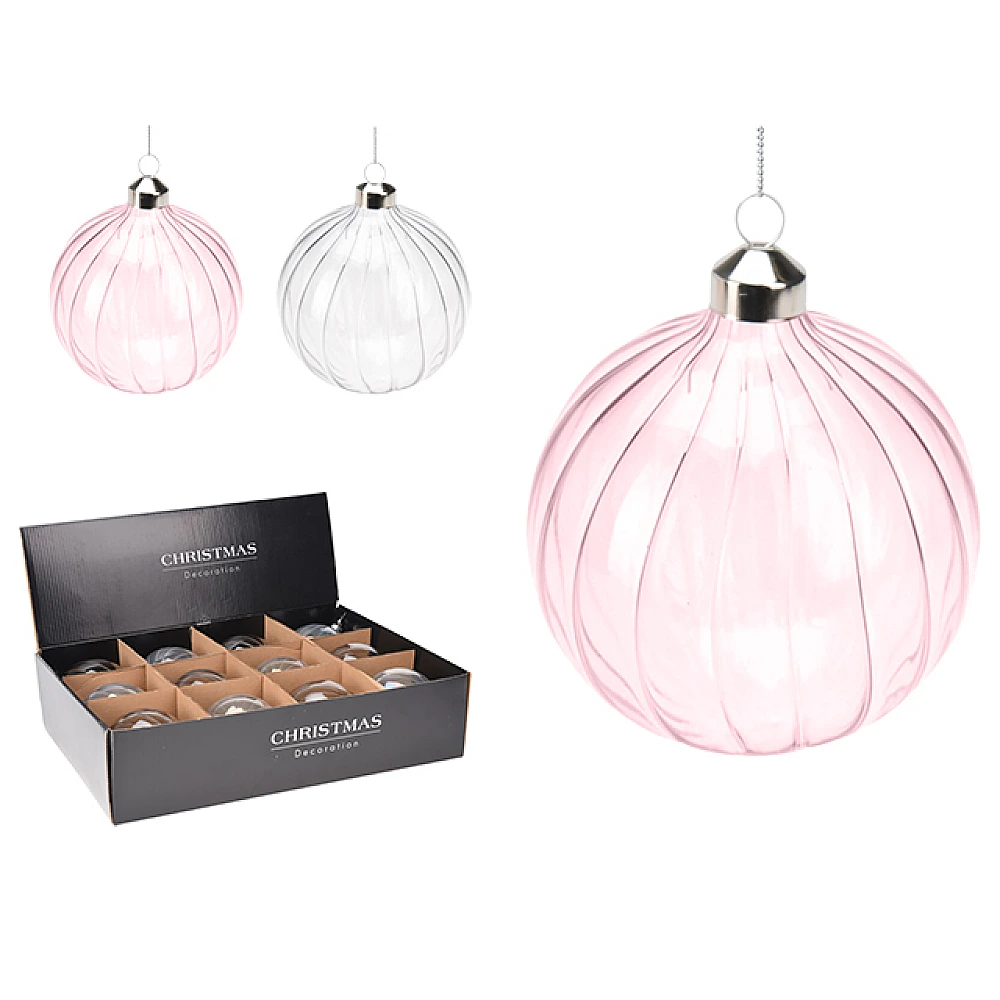 Glob pentru brad de Craciun cu ornamente 100mm, sticla organica , 2 culori