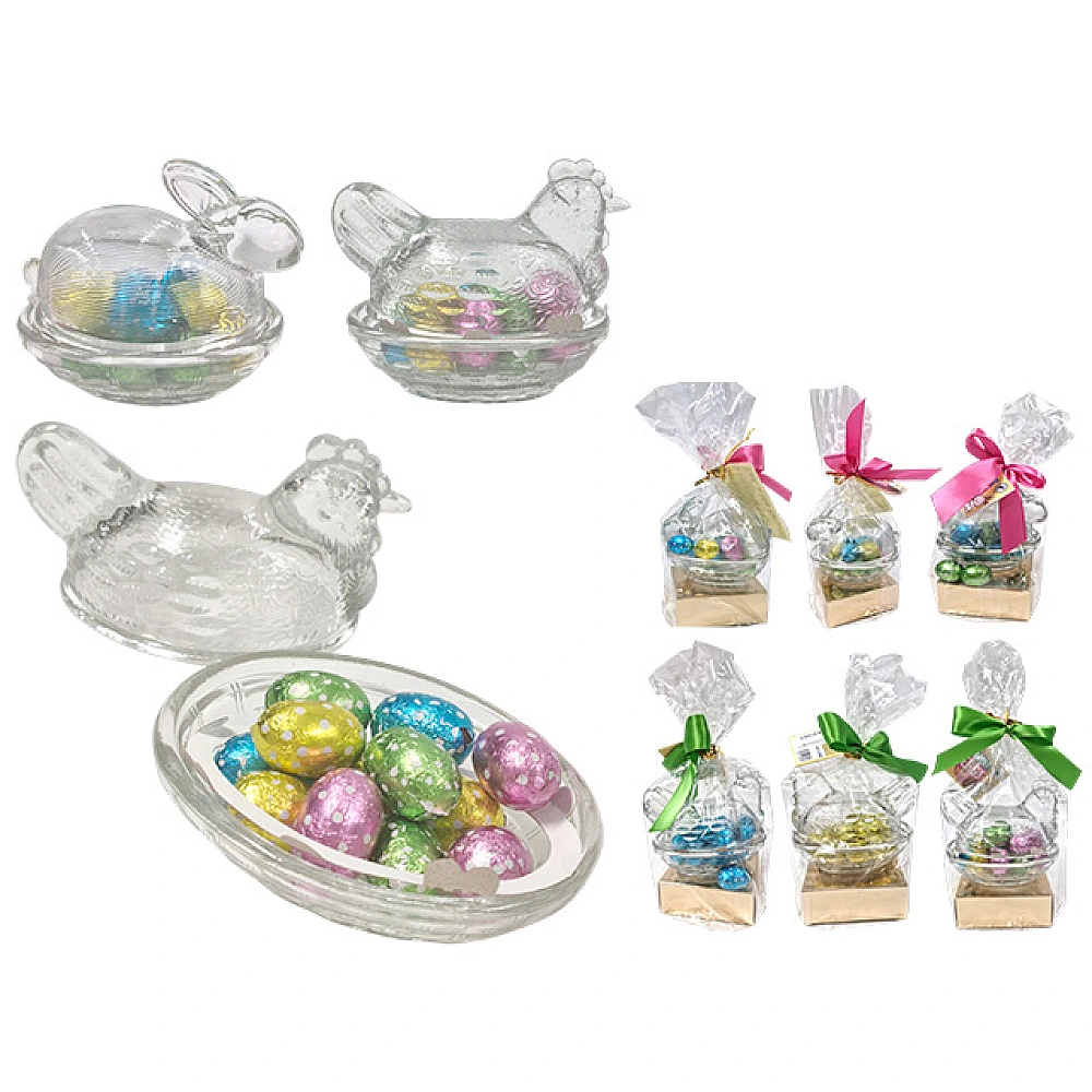 Oua de ciocolata intr-o figurina de sticla 14 bucati, 98 g
